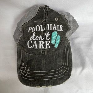 Pool Hair Don’t Care hat cap Adjustable Cool Gray Denim w/ Turquoise FlipFlops